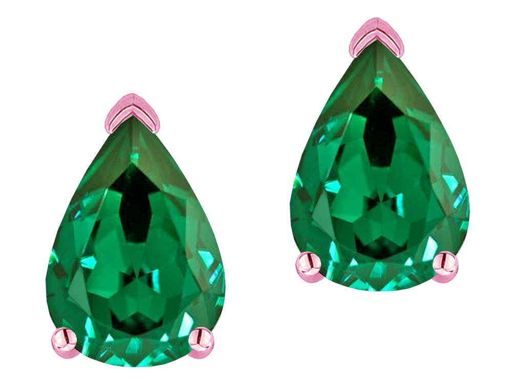 Star K  8x6mm Pear Shape Simulated Emerald Classic Solitaire Drop Earring Studs