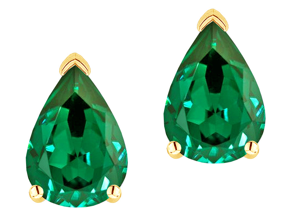 Star K  8x6mm Pear Shape Simulated Emerald Classic Solitaire Drop Earring Studs