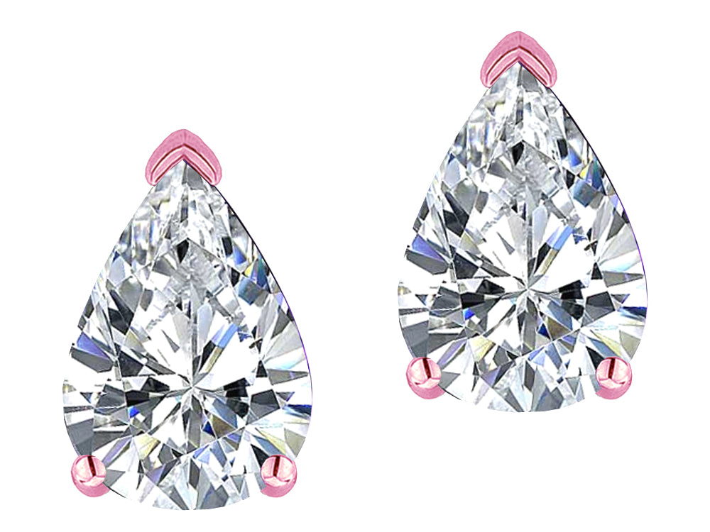 Star K  8x6mm Pear Shape Genuine White Topaz Classic Solitaire Drop Earring Studs