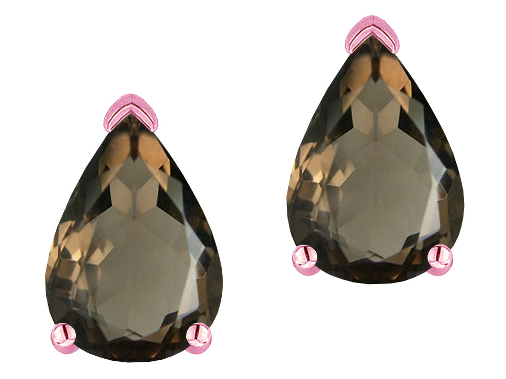 Star K  8x6mm Pear Shape Genuine Smoky Quartz Classic Solitaire Drop Earring Studs