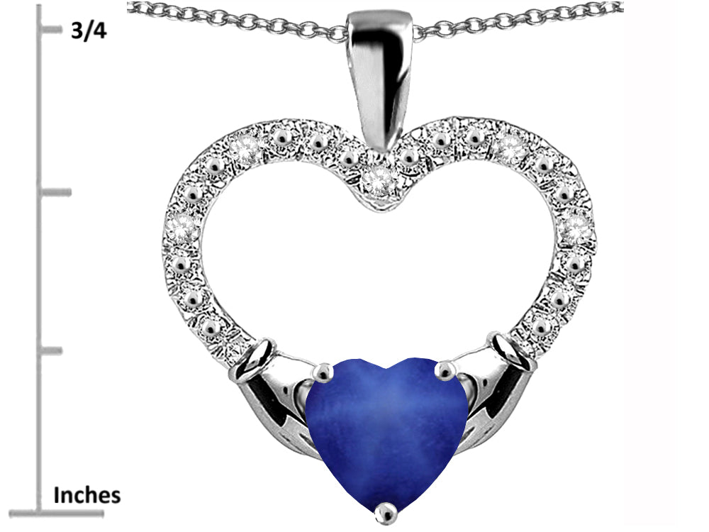 Star K Hands Holding Heart Created Star Sapphire Claddagh Pendant Necklace