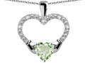 Star K Hands Holding Heart Genuine Green Amethyst Claddagh Pendant Necklace