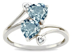 Star K  6mm Genuine Sky Blue Topaz Two Double Hearts Bypass Promise Ring