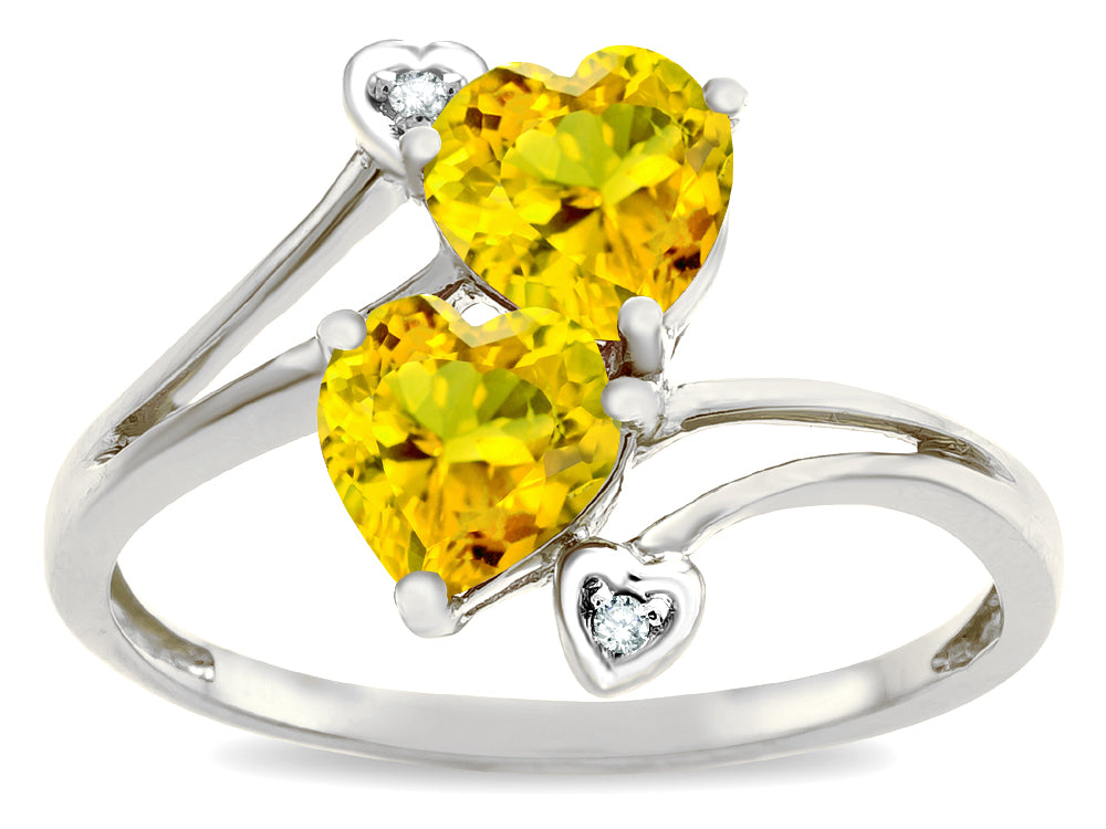 Star K  6mm Genuine Citrine Two Double Hearts Bypass Promise Ring
