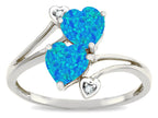 Star K ™ 6mm Blue Created Opal Two Double Hearts Bypass Promise Ring