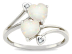 Star K  6mm Genuine Opal Two Double Hearts Bypass Promise Ring