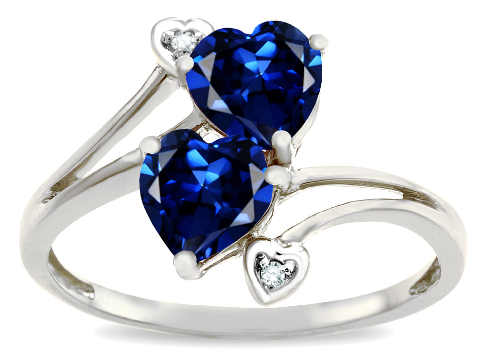 Star K  6mm Created Sapphire Two Double Hearts Bypass Promise Ring