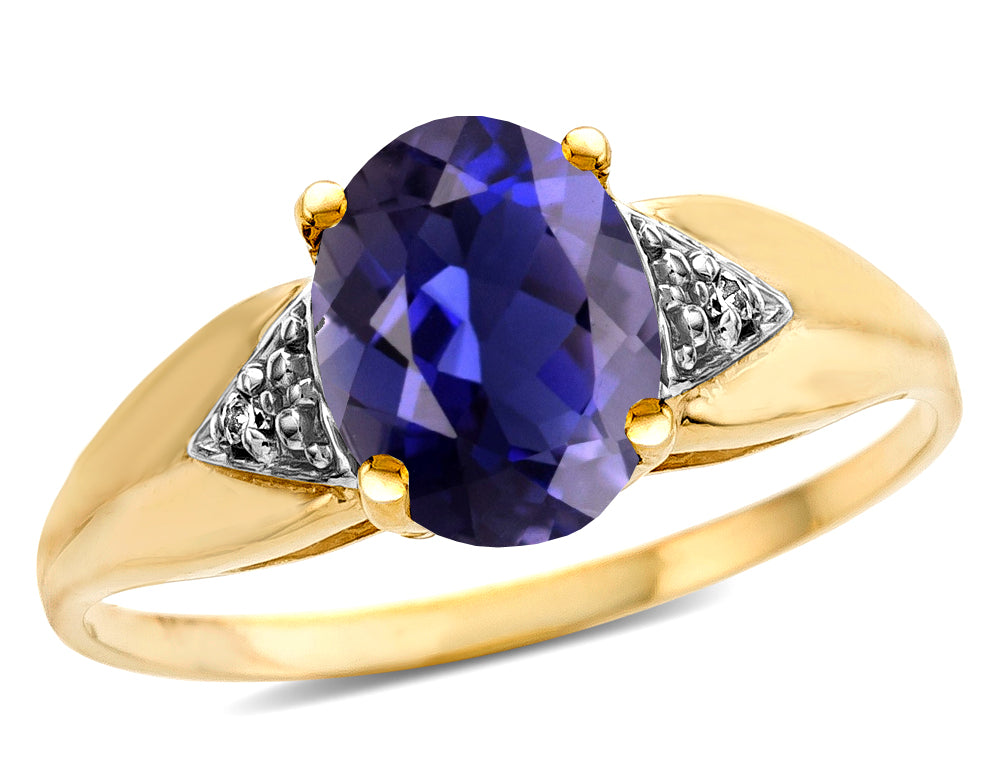 Star K ™ Oval 9x7 Genuine Iolite trillion miracle setting wide band Ring