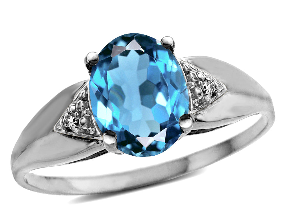 Star K  Oval 9x7 Genuine Blue Topaz trillion miracle setting wide band Ring