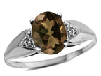 Star K  Oval 9x7 Genuine Smoky Quartz trillion miracle setting wide band Ring