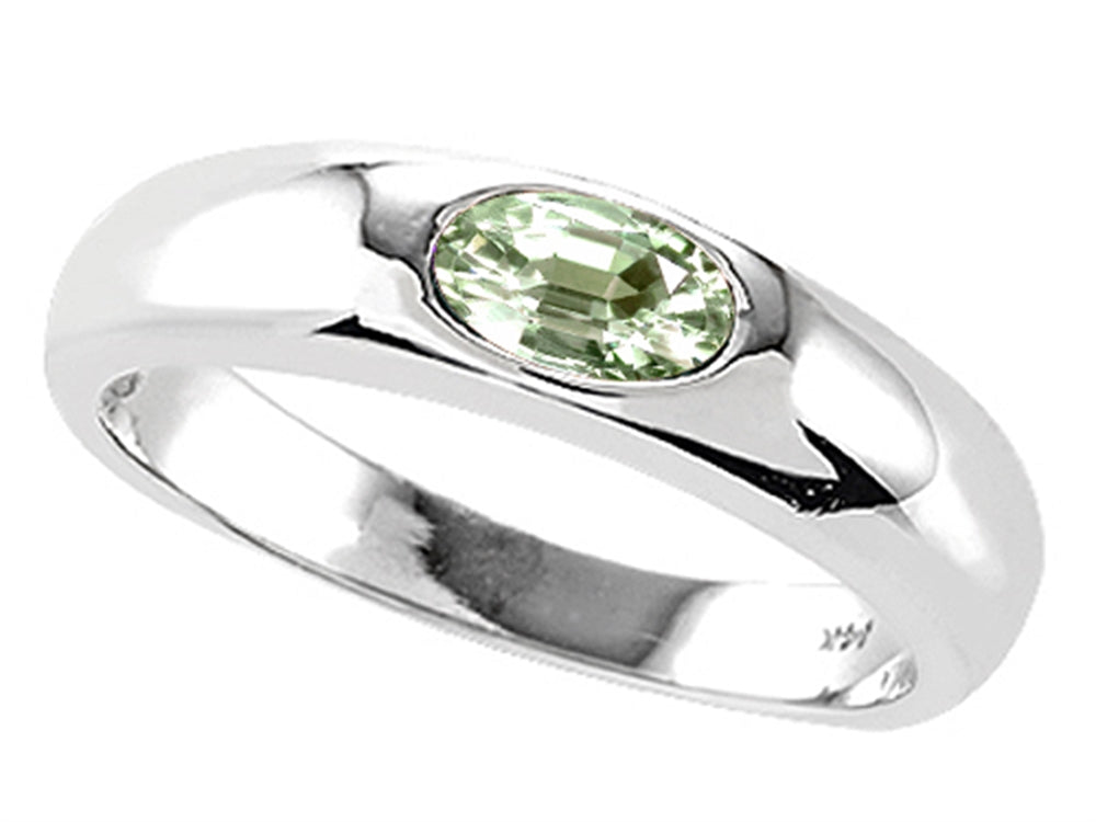 Tommaso Design Oval 6x4mm Genuine Green Amethyst Birthstone Wedding Band