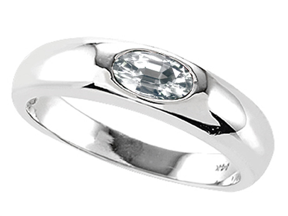 Tommaso Design Oval 6x4mm Genuine White Topaz Birthstone Wedding Band