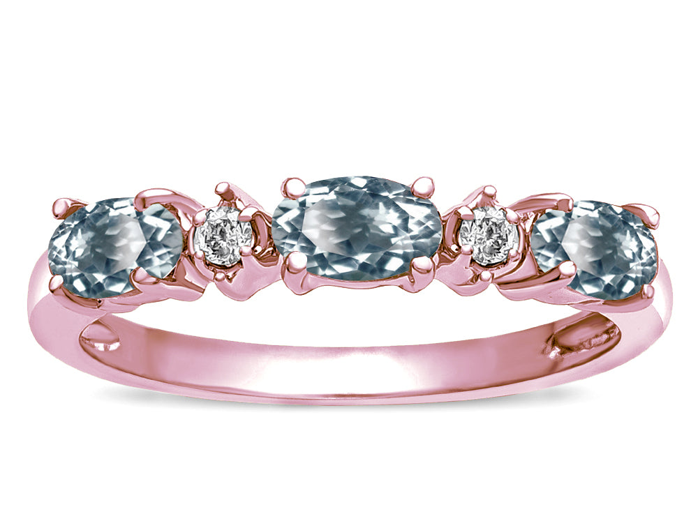 Star K ™ Oval 5x3 Genuine Aquamarine three stone oval band