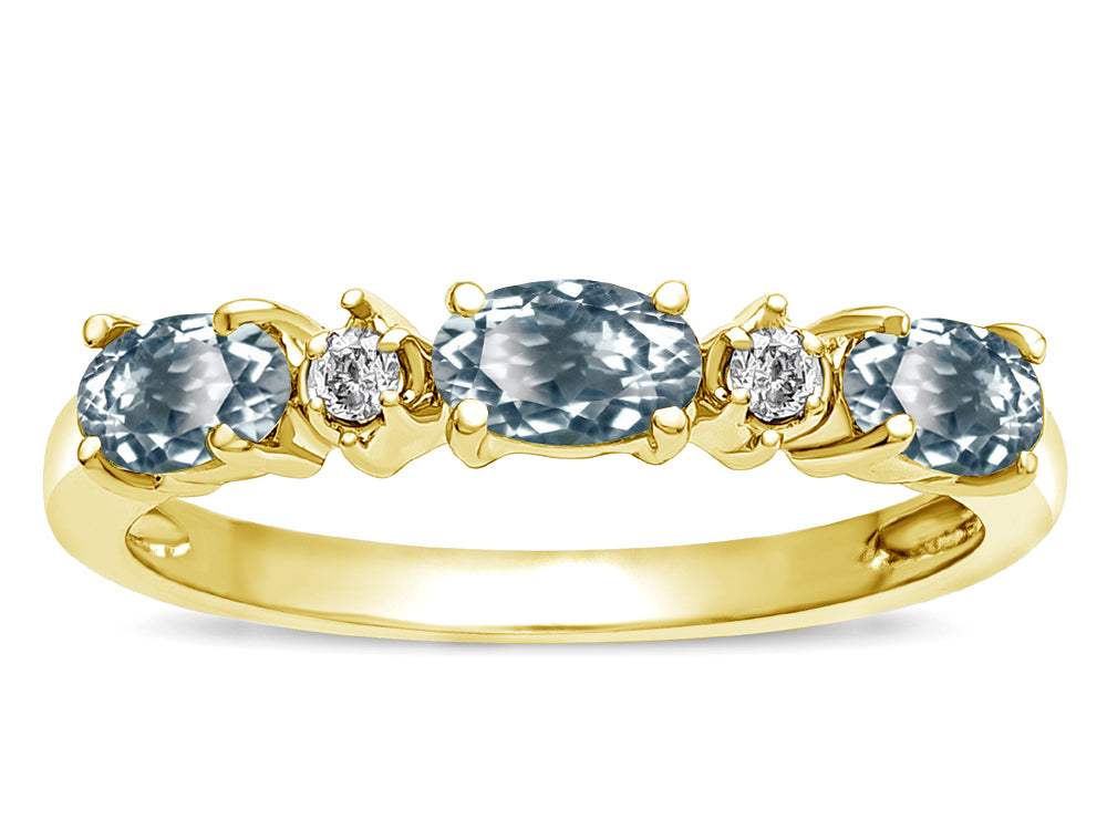 Star K ™ Oval 5x3 Genuine Aquamarine three stone oval band