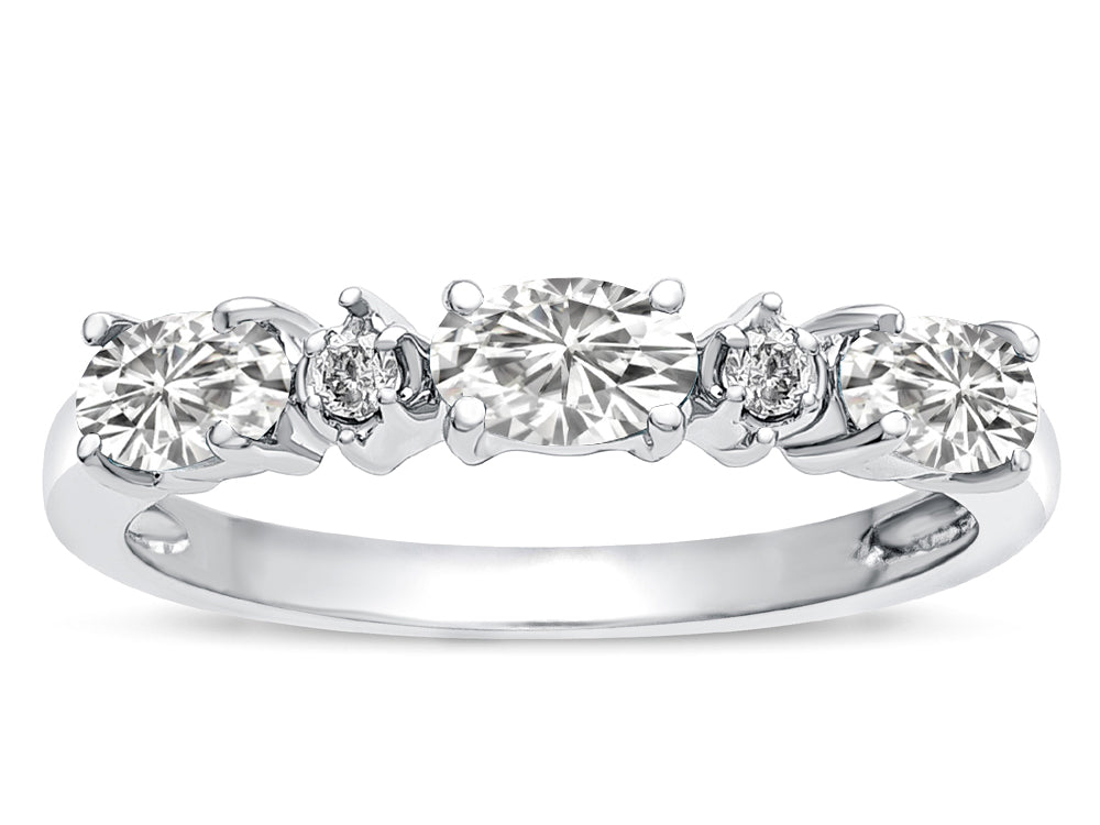Star K  Oval 5x3 Genuine White Topaz three stone oval band