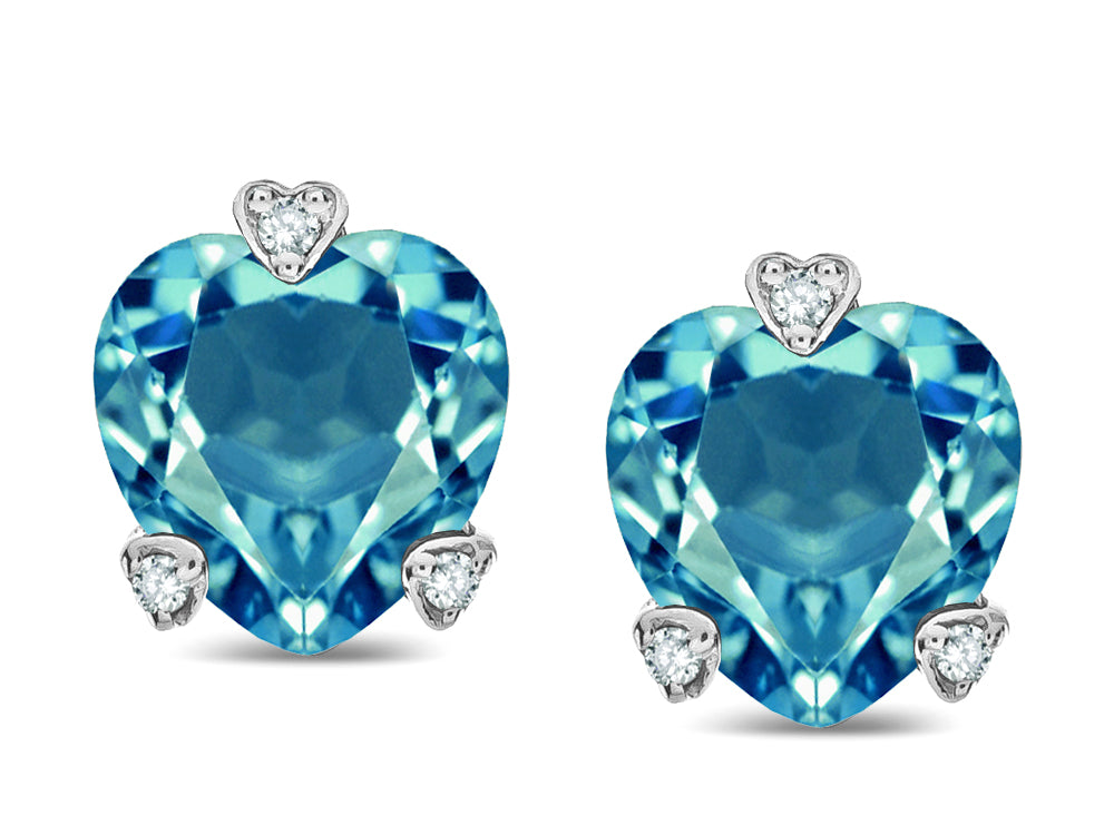 Tommaso Design Heart Shape 6mm Genuine Blue Topaz Love Earrings Studs