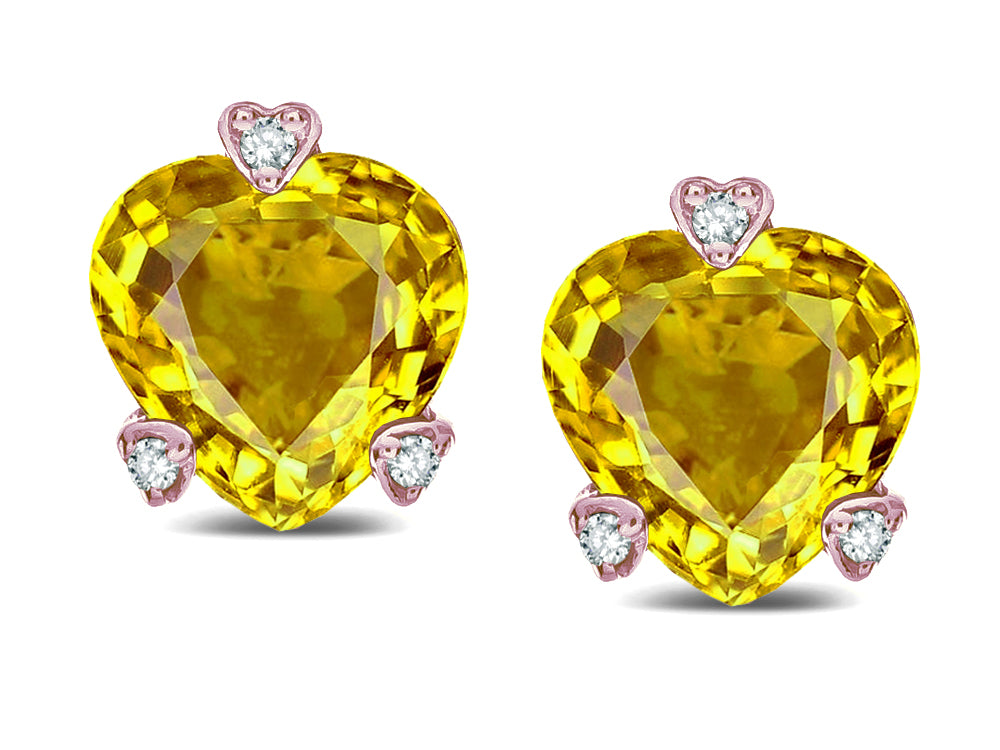 Tommaso Design Heart Shape 6mm Genuine Citrine Love Earrings Studs