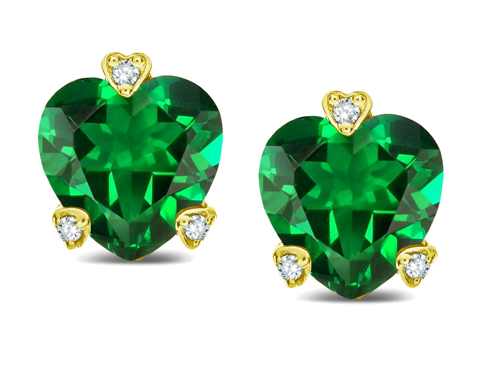 Tommaso Design 6mm Heart Shape Simulated Emerald Love Stud Earrings