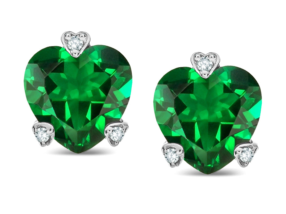 Tommaso Design 6mm Heart Shape Simulated Emerald Love Stud Earrings