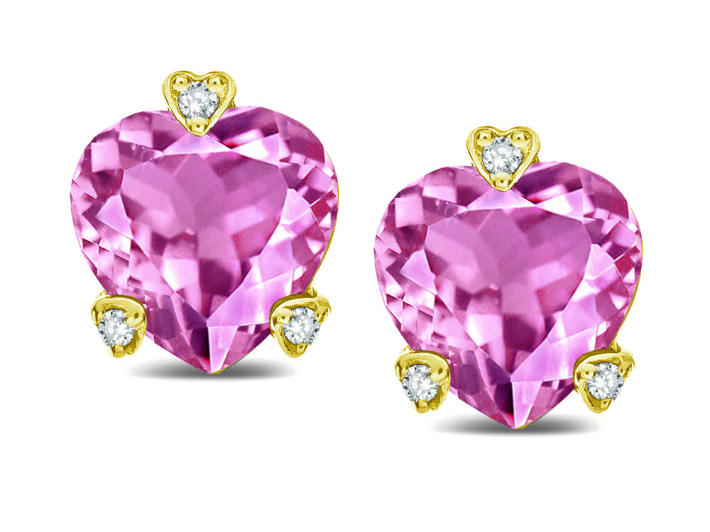 Tommaso Design Heart Shape 6mm Created Pink Sapphire Love Earrings Studs