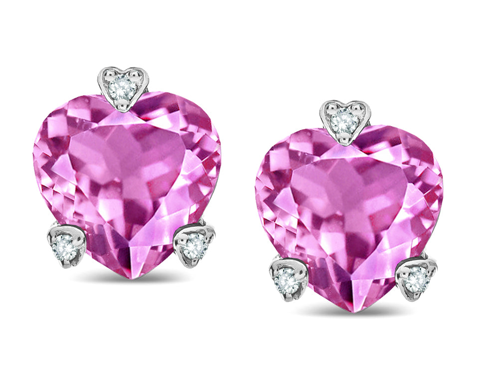 Tommaso Design Heart Shape 6mm Created Pink Sapphire Love Earrings Studs