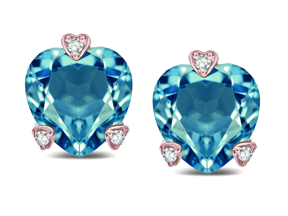 Tommaso Design Heart Shape 6mm Genuine Blue Topaz Love Earrings Studs