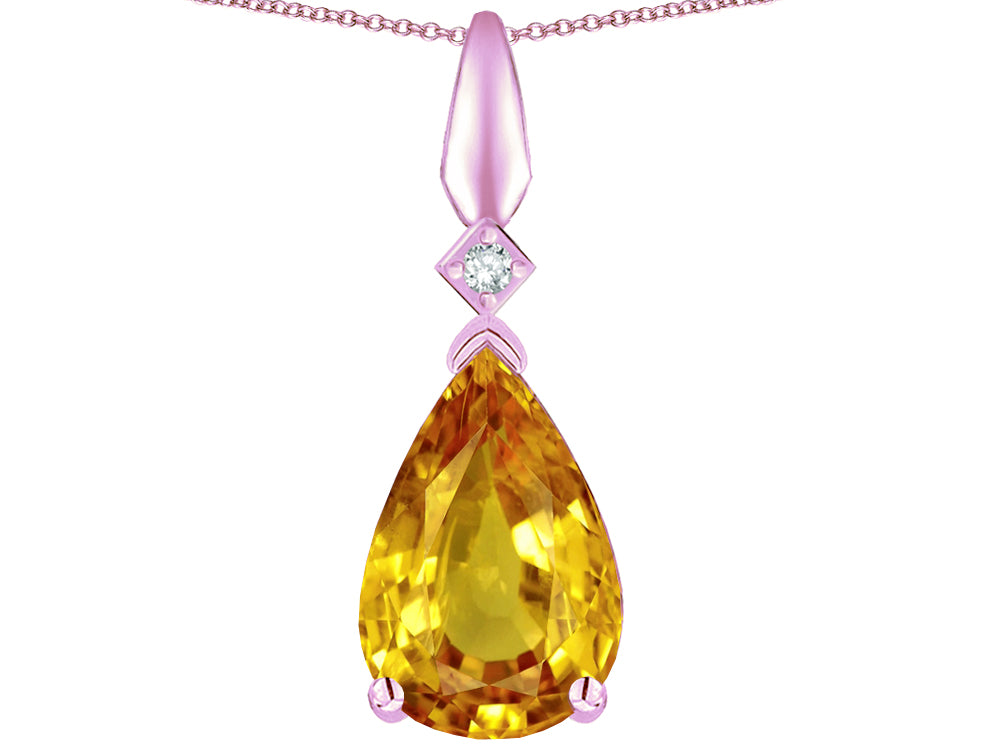 Star K Genuine Citrine Drop Pear Shaped Pendant Necklace