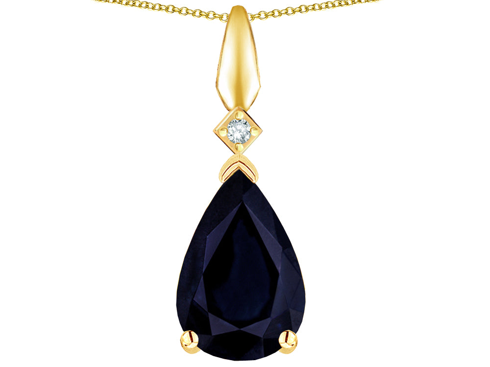 Star K Genuine Black Sapphire Drop Pear Shaped Pendant Necklace
