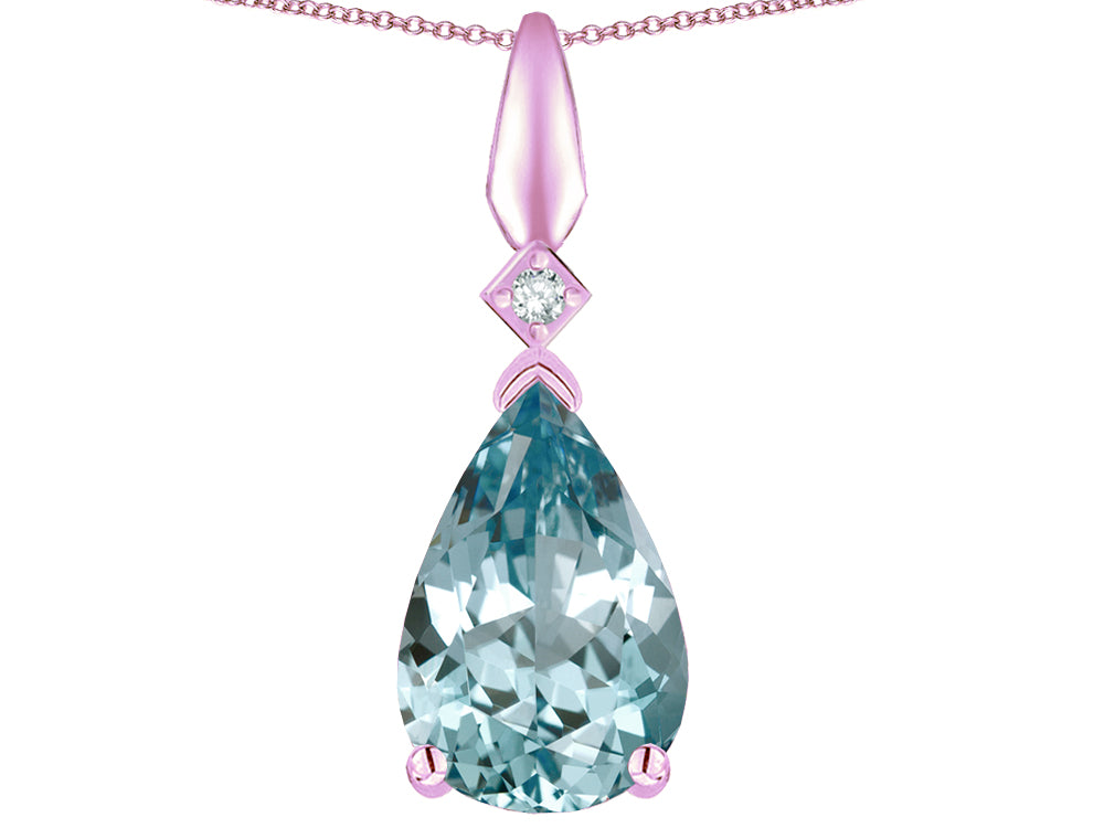 Star K Genuine Sky Blue Topaz Drop Pear Shaped Pendant Necklace