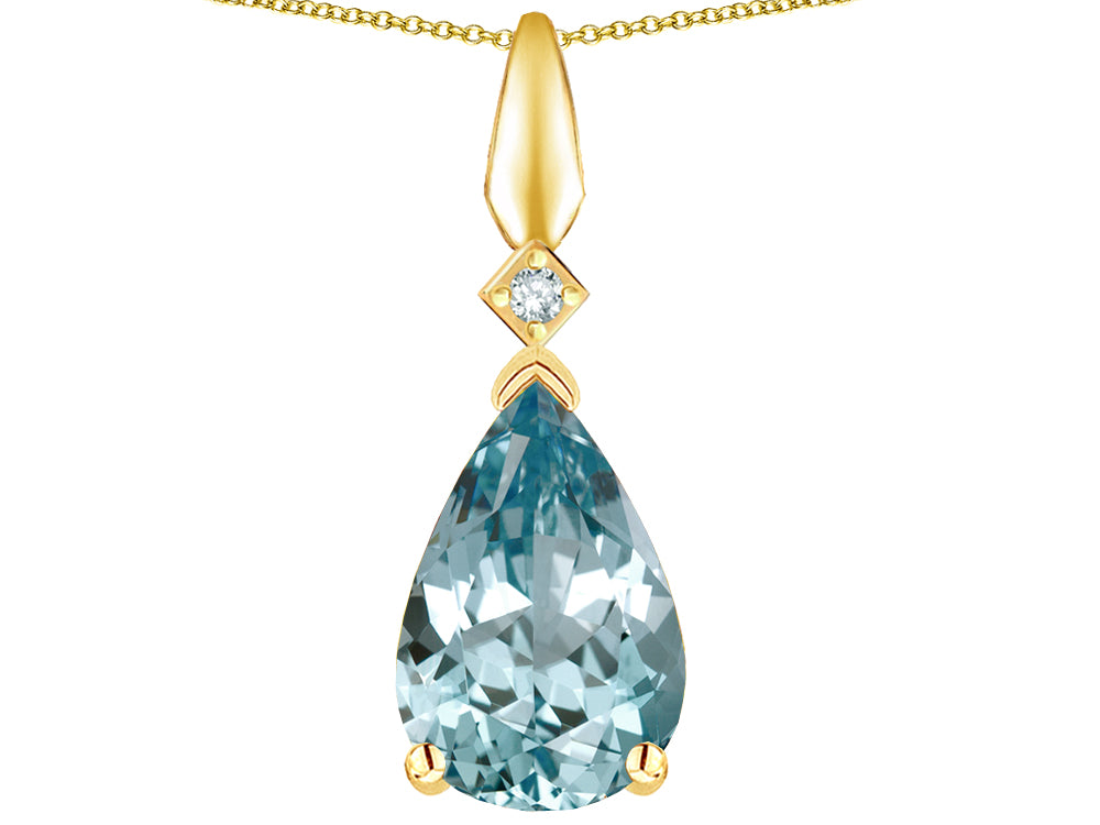Star K Genuine Sky Blue Topaz Drop Pear Shaped Pendant Necklace