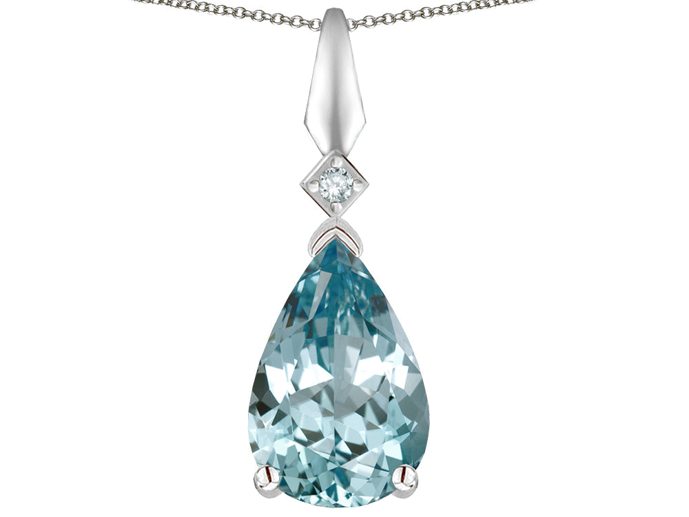 Star K Genuine Sky Blue Topaz Drop Pear Shaped Pendant Necklace