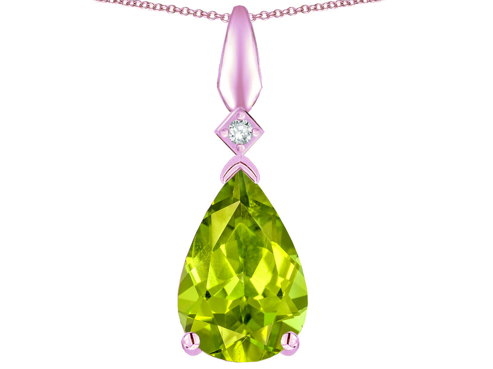 Star K Genuine Peridot Drop Pear Shaped Pendant Necklace