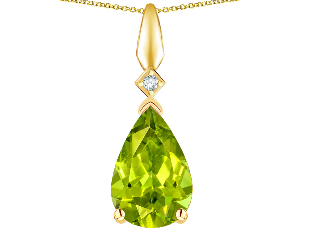 Star K Genuine Peridot Drop Pear Shaped Pendant Necklace
