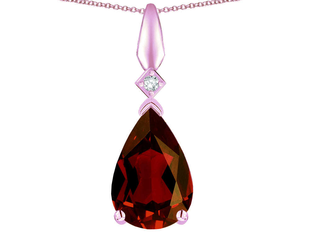 Star K Genuine Garnet Drop Pear Shaped Pendant Necklace