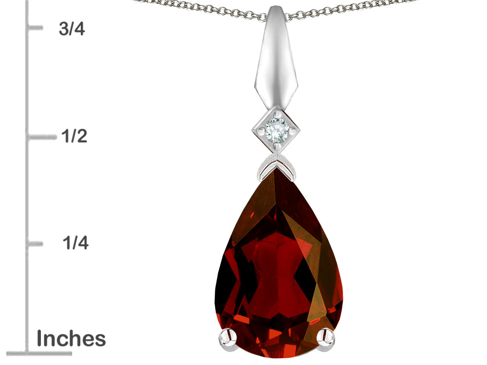 Star K Genuine Garnet Drop Pear Shaped Pendant Necklace