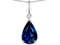 Star K Created Sapphire Drop Pear Shaped Pendant Necklace
