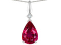 Star K Created Ruby Drop Pear Shaped Pendant Necklace