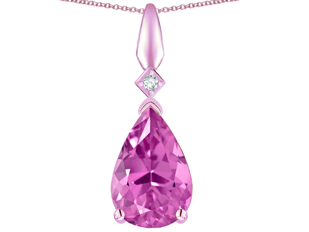 Star K Created Pink Sapphire Drop Pear Shaped Pendant Necklace