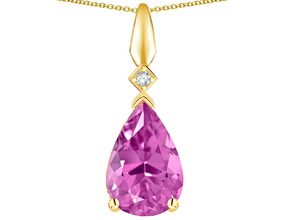 Star K Created Pink Sapphire Drop Pear Shaped Pendant Necklace