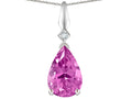 Star K Created Pink Sapphire Drop Pear Shaped Pendant Necklace