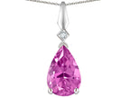 Star K Created Pink Sapphire Drop Pear Shaped Pendant Necklace