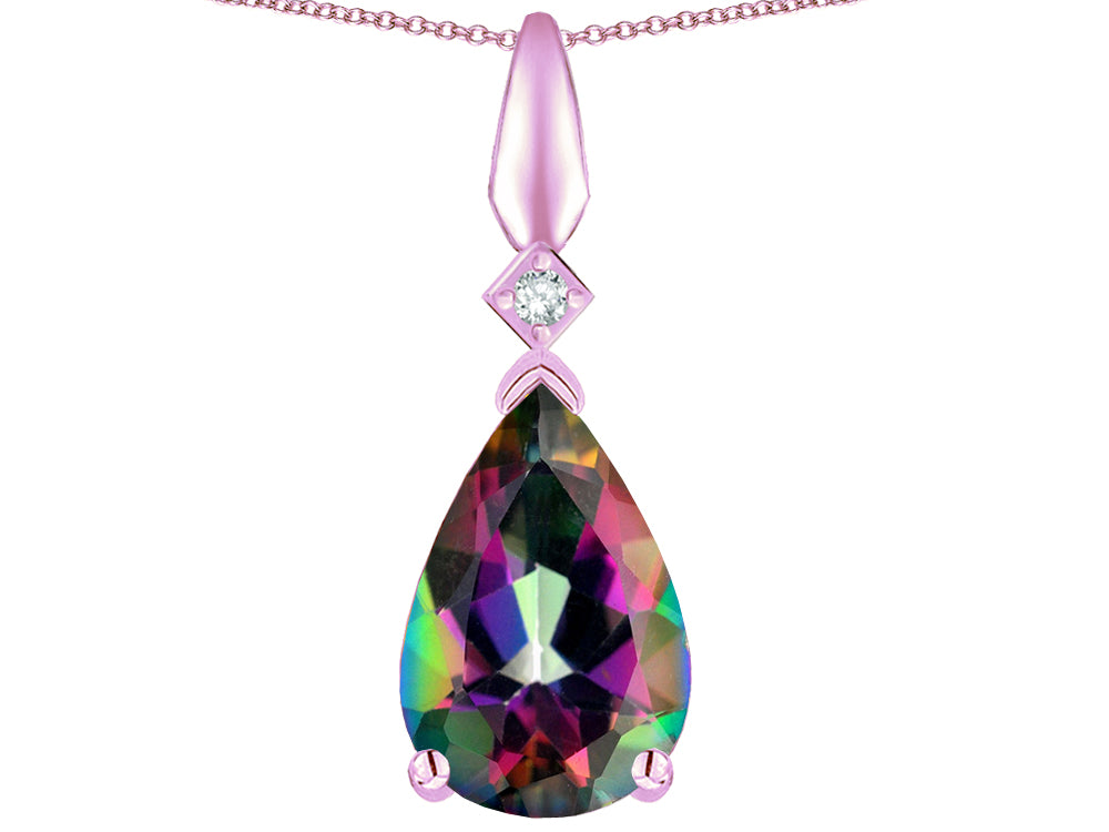 Star K Rainbow Mystic Topaz Drop Pear Shaped Pendant Necklace