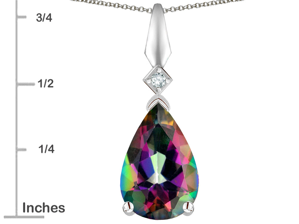 Star K Rainbow Mystic Topaz Drop Pear Shaped Pendant Necklace