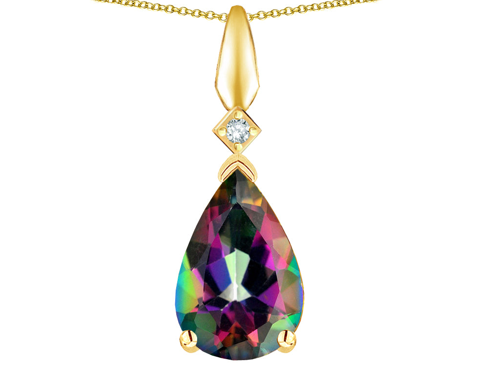 Star K Rainbow Mystic Topaz Drop Pear Shaped Pendant Necklace
