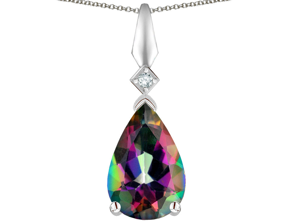 Star K Rainbow Mystic Topaz Drop Pear Shaped Pendant Necklace