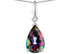 Star K Rainbow Mystic Topaz Drop Pear Shaped Pendant Necklace