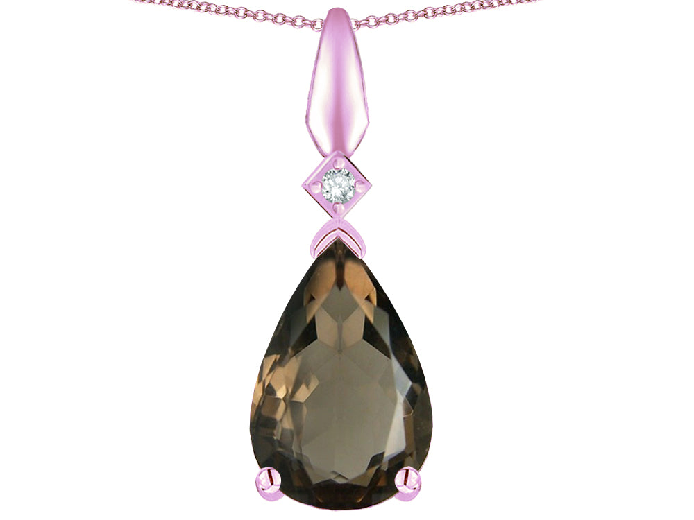 Star K Genuine Smoky Quartz Drop Pear Shaped Pendant Necklace