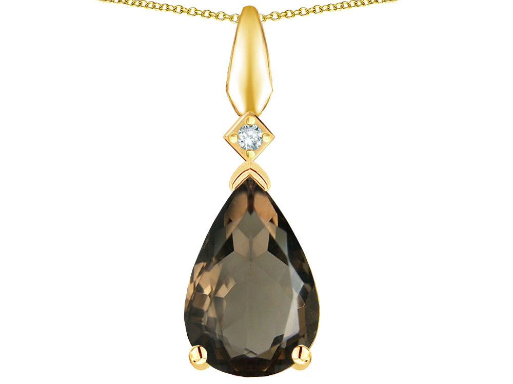 Star K Genuine Smoky Quartz Drop Pear Shaped Pendant Necklace