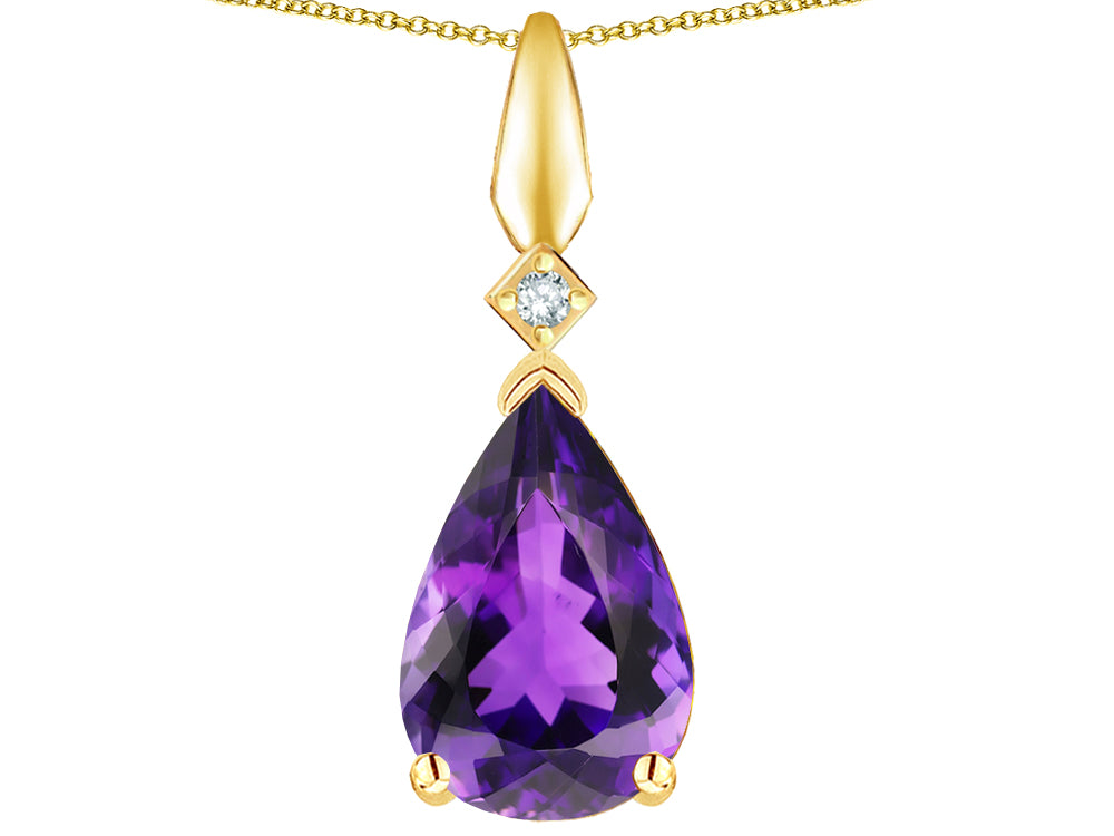 Star K Genuine Amethyst Drop Pear Shaped Pendant Necklace