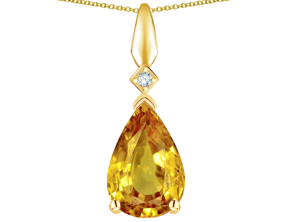 Star K Genuine Citrine Drop Pear Shaped Pendant Necklace